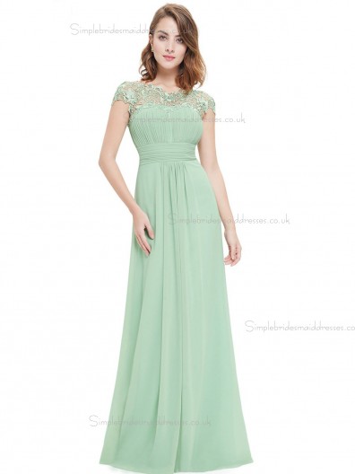 UK Stunning Green Chiffon Bateau A-line Floor-length Lace Empire Bridesmaid Dress