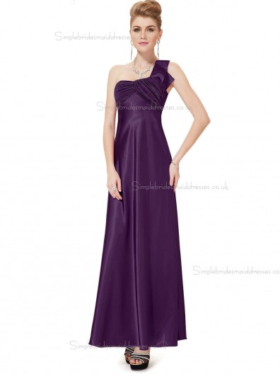 Beautiful Amazing Grape Satin One Shoulder A-line Floor-length Ruffles Empire Bridesmaid Dress