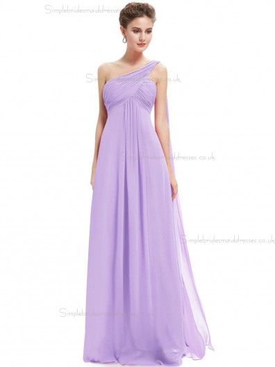 Cheap Lilac Chiffon One Shoulder A-line Floor-length Ruffles Empire Bridesmaid Dress