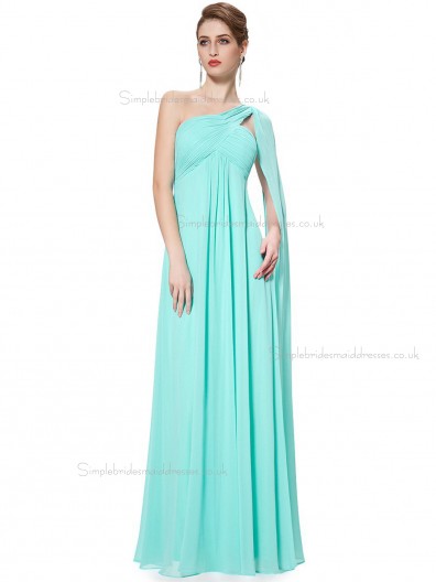 Elegant Pool Chiffon One Shoulder A-line Floor-length Ruffles Empire Bridesmaid Dress