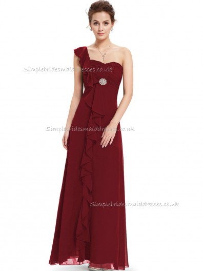 Vintage Burgundy A-line Chiffon Ruffles Floor-length Sweetheart Bridesmaid Dress