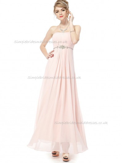 Cheap Pink A-line Chiffon Beading Floor-length Bateau Bridesmaid Dress