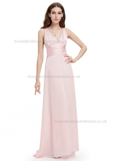 Budget Discount Pink A-line Chiffon Sash Floor-length V-neck Bridesmaid Dress