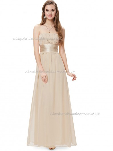 Discount Champagne A-line Chiffon Sash Floor-length Bateau Bridesmaid Dress