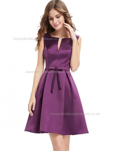 Cheap Celebrity Lavender A-line Satin Sash Knee-length Bateau Bridesmaid Dress