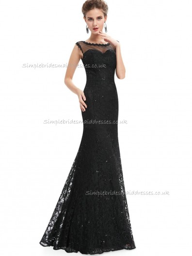 Online Romantica Black Mermaid Lace Floor-length Bateau Bridesmaid Dress