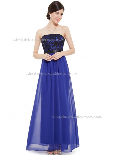 Beautiful Best Vintage Royal Blue A-line Tulle Lace Floor-length Bateau Bridesmaid Dress