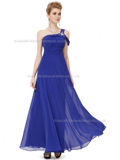 Budget Amazing Royal Blue A-line Chiffon Beading Floor-length Bridesmaid Dress
