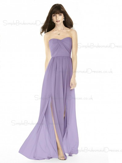 Vintage Girls Lilac A-line Long Sweertheart Naturl Waist Bridesmaid Dress