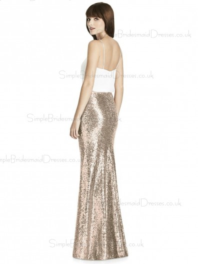 Cheap Stunning Column / Sheath Sequin V-neck Floor-length Gold Sleeveless Empire Waist Backless Bridesmaid Dress