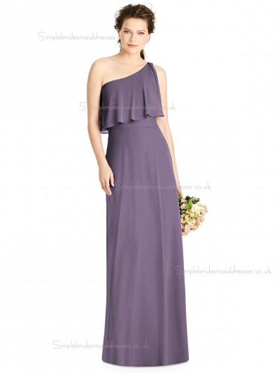 Designer Celebrity floor-length lavender One Shoulder Lux Chiffon Column / Sheath Draped Bridesmaid Dress