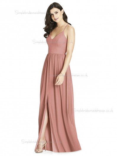 Fitted Best A-line V-neck Draped desert floor-length rose Chiffon Bridesmaid Dress
