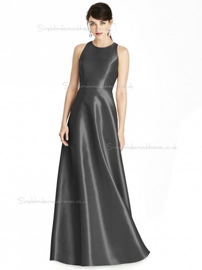 Cheap Stunning A-line floor-length Scoop Satin Gray Bridesmaid Dress