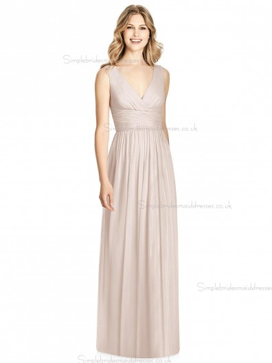 Beautiful Girls floor-length A-line Lux Chiffon V-neck blush Bridesmaid Dress