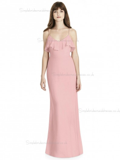 Online Stunning Chiffon Tiered Pink Column / Sheath V-neck floor-length Bridesmaid Dress