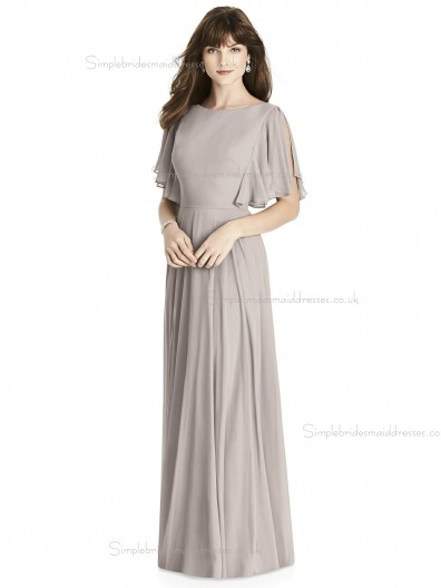 Budget Pink Chiffon Bateau Draped floor-length A-line Bridesmaid Dress