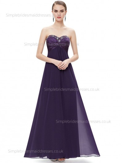 Vintage Stunning Floor-length Sweetheart A-line Chiffon Empire Beading Sleeveless Grape Bridesmaid Dress