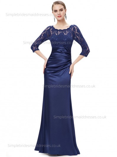 Beautiful Romantica Bateau Floor-length Natural Half-Sleeve Satin Mermaid Royal Blue Lace Bridesmaid Dress