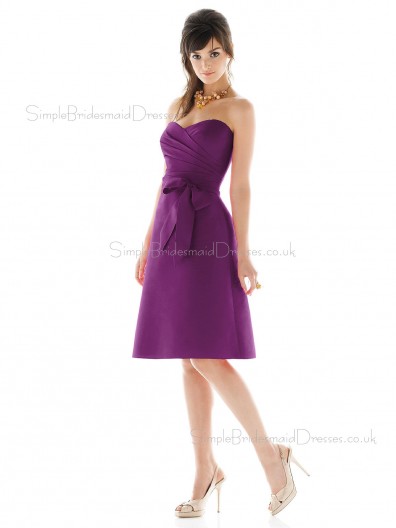 Satin Sweetheart A-line Knee-length Sleeveless Natural Purple Zipper Bridesmaid Dress