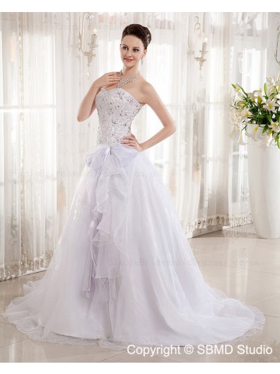 Natural Sweetheart Beading / Bow / Applique Sleeveless Ivory Satin / Organza A-Line Chapel Zipper Wedding Dress