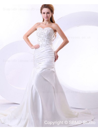 Ivory Ruffles / Beading / Embroidery Lace Up Natural Court Satin A-line Sweetheart Sleeveless Wedding Dress