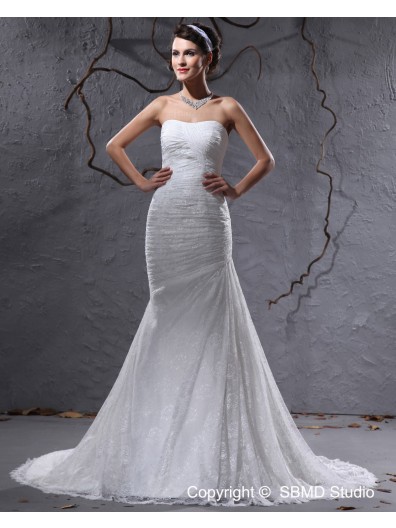 Satin Natural Sweetheart Ivory Ruffles Sleeveless Court Zipper A-line Wedding Dress