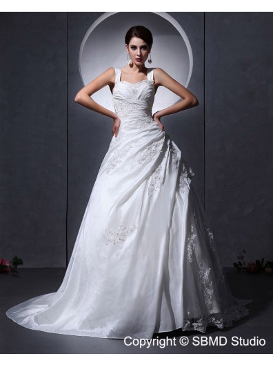 White Chapel A-Line / Ball Gown Zipper Sleeveless Ruffles / Applique / Beading / Lace Taffeta / Tulle Sweetheart Empire Wedding Dress