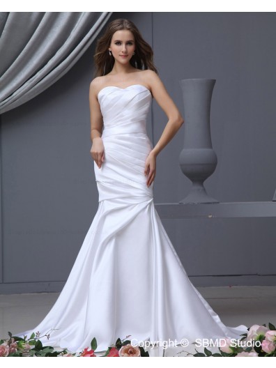 White Dropped Satin Ruffles / Sash Sweetheart Lace Up Mermaid Sweep Sleeveless Wedding Dress