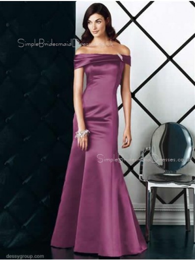 Off-the-shoulder Zipper Mermaid Short-Sleeve Satin Bridesmaid Dress