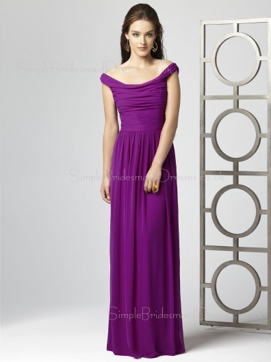 Zipper Off-the-shoulder Draped/Ruffles Floor-length Sheath Bridesmaid Dress