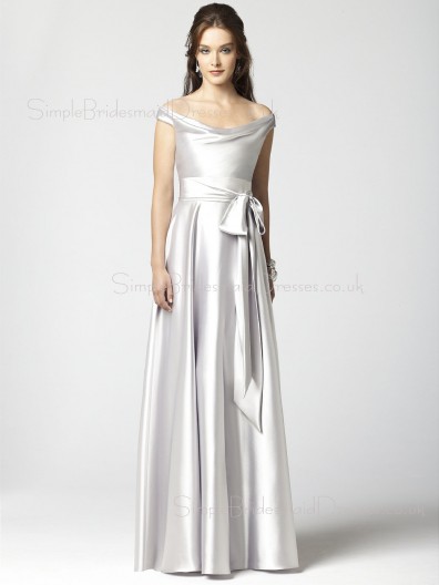 Elastic-Satin Natural Off-the-shoulder A-line Zipper Bridesmaid Dress