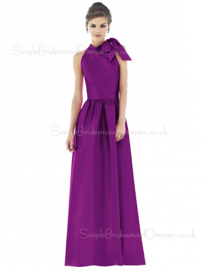 Bow/Draped/Ruffles A-line Sleeveless Floor-length Zipper Bridesmaid Dress