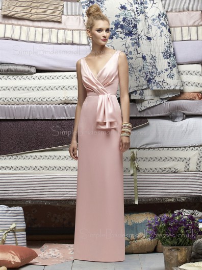 Ruffles Elastic-Satin Sheath Pink Sleeveless Bridesmaid Dress