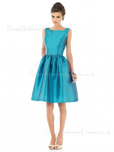 Taffeta Sleeveless Blue Natural Straps Bridesmaid Dress