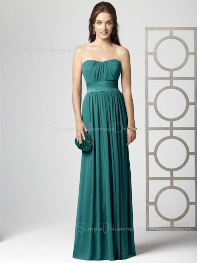 Blue Zipper Draped/Ruffles A-line Strapless Bridesmaid Dress