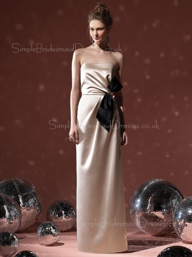 Strapless Natural Bow/Ruffles Elastic-Satin Sheath Bridesmaid Dress