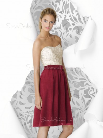 Knee-length Strapless Draped Zipper Burgundy Bridesmaid Dress