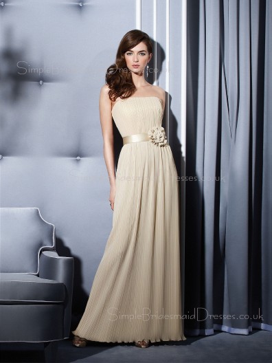 Chiffon Strapless A-line Sleeveless Floor-length Bridesmaid Dress