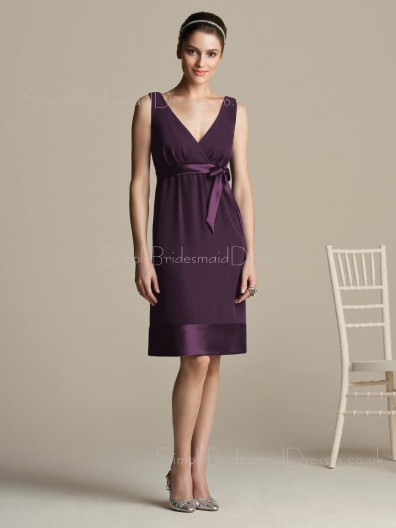 Zipper Natural Chiffon Bow/Ruffles/Sash Grape Bridesmaid Dress