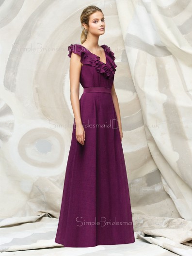 Grape Zipper Sleeveless Natural Floor-length Bridesmaid Dress