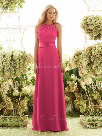 High-Neck Fuchsia Sleeveless Natural Chiffon Bridesmaid Dress