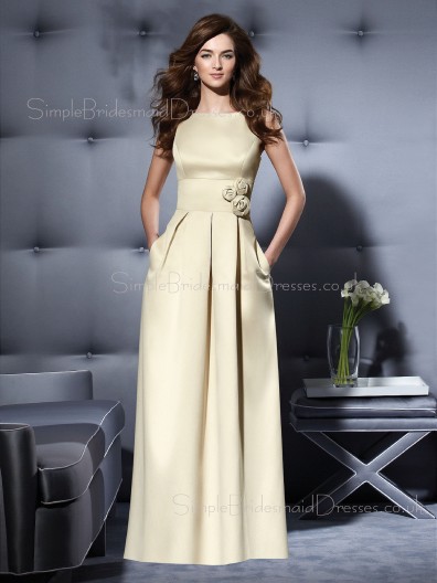 Bateau Sleeveless Satin Zipper A-line Bridesmaid Dress