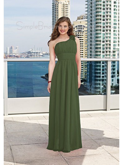 Sleeveless A-line Floor-length Dark-Green Chiffon Bridesmaid Dress