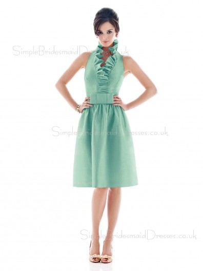 Light-Sky-Blue V-neck Sleeveless Knee-length Ruffles/Sash Bridesmaid Dress