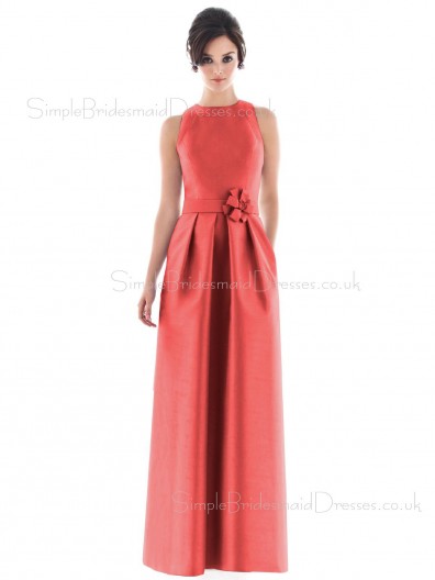 Natural Zipper High-Neck A-line Floor-length Bridesmaid Dress