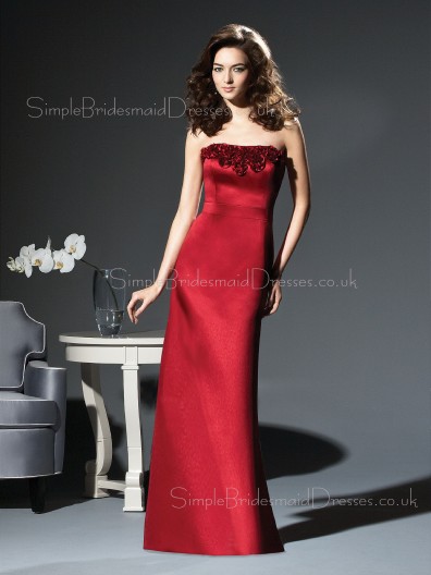 Sleeveless Sheath Floor-length Flowers Satin Bridesmaid Dress