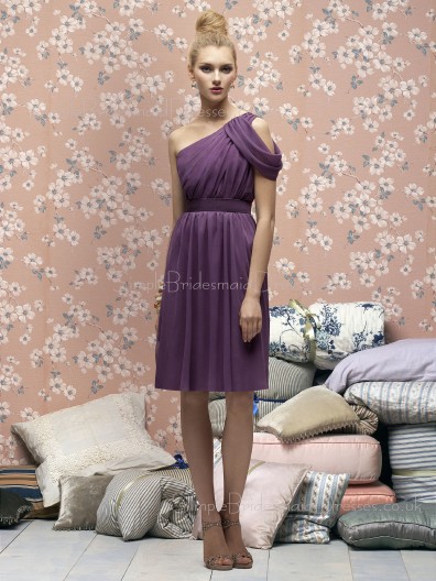 One-Shoulder Sleeveless Knee-length Draped/Ruffles A-line Bridesmaid Dress