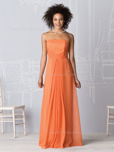 Sleeveless Orange A-line Floor-length Natural Bridesmaid Dress