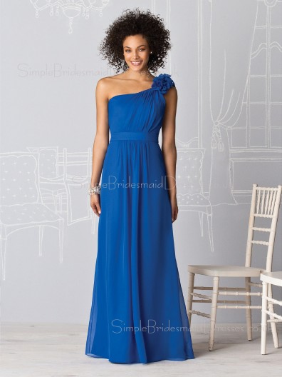 Zipper Royal-Blue Draped/Ruffles Chiffon A-line Bridesmaid Dress