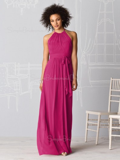 Zipper Draped/Ruffles Sleeveless Fuchsia Floor-length Bridesmaid Dress